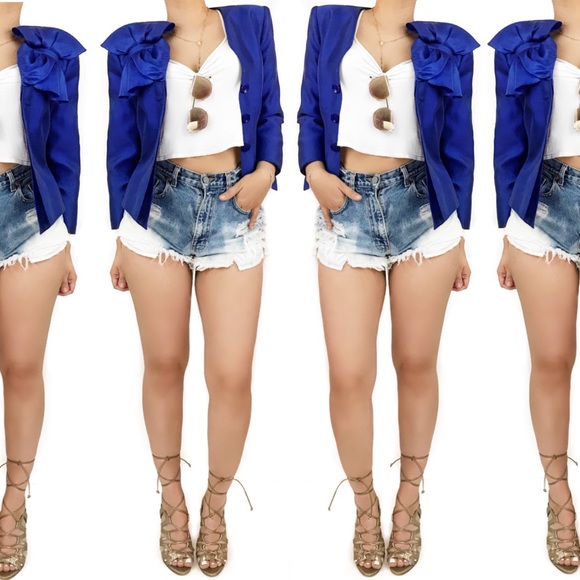 Armani blue silk bow blazer and skirt set - Picture 3 of 7